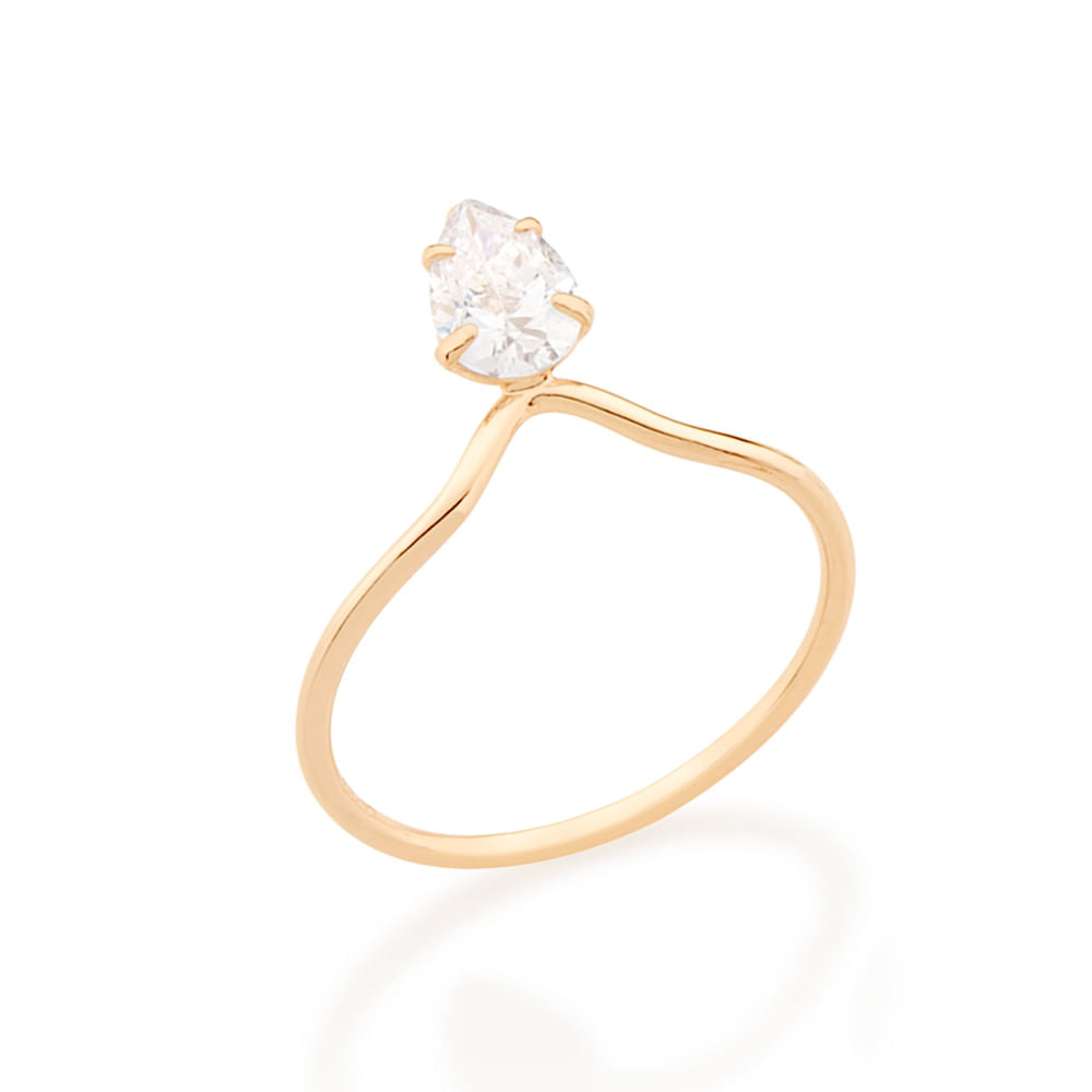 Anel Solitário Banhado a Ouro 18k Com Zircônia