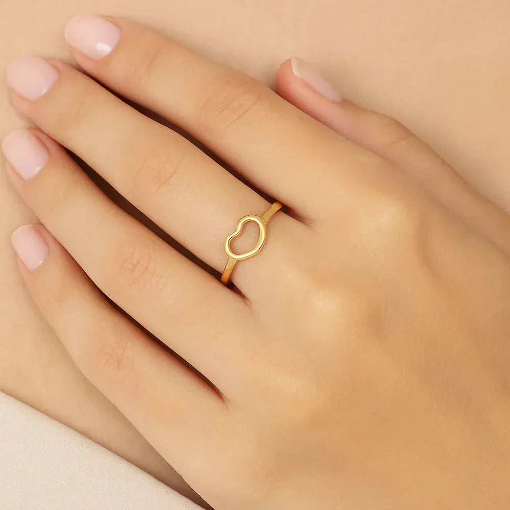 Anel Skinny Rommanel com Coração Vazado em Ouro 18K – Design Delicado e Moderno - You Beauty