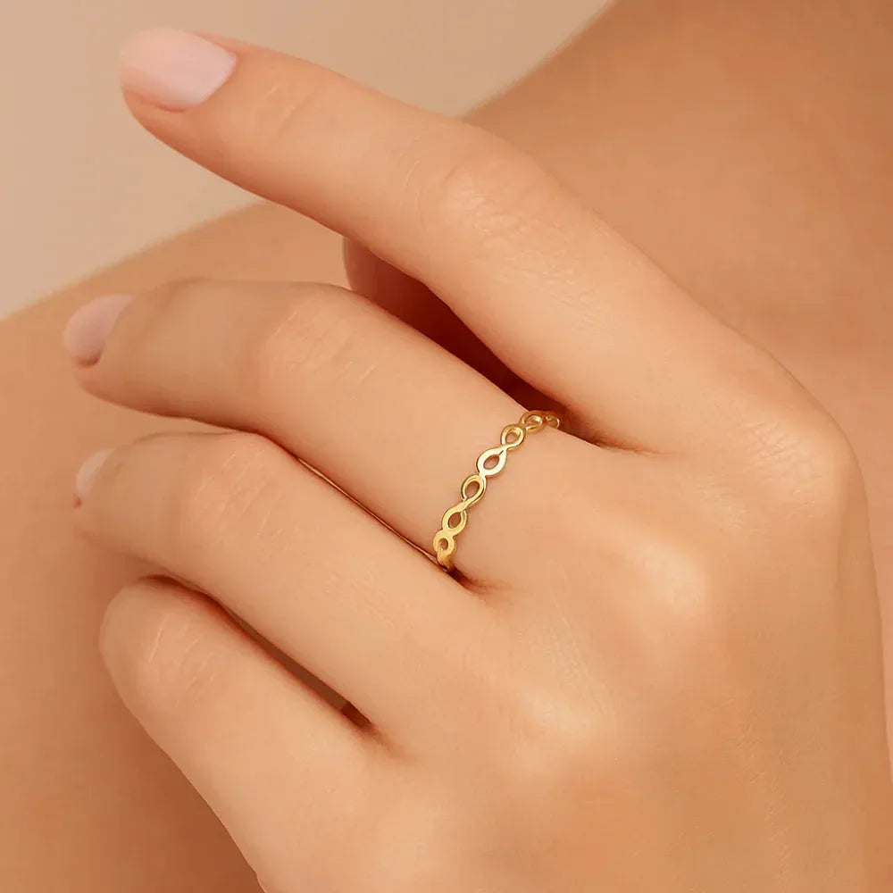 Anel Skinny Rommanel com Símbolos do Infinito e Corações em Ouro 18K – Design Delicado e Exclusivo - You Beauty