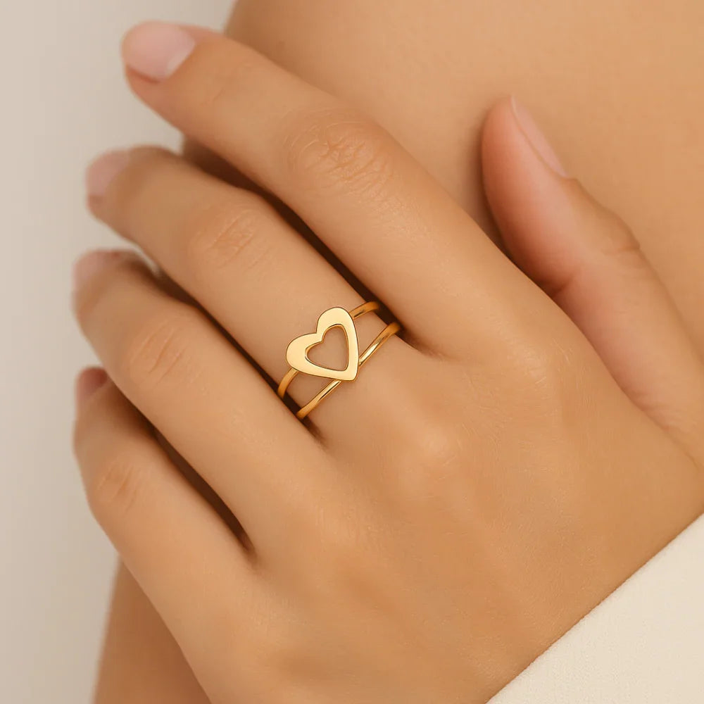 Anel com Coração Vazado Rommanel em Ouro 18K – Design Duplo Moderno - Joias Rommanel | YouBeauty - Brincos, Colares e Anéis com Frete Grátis