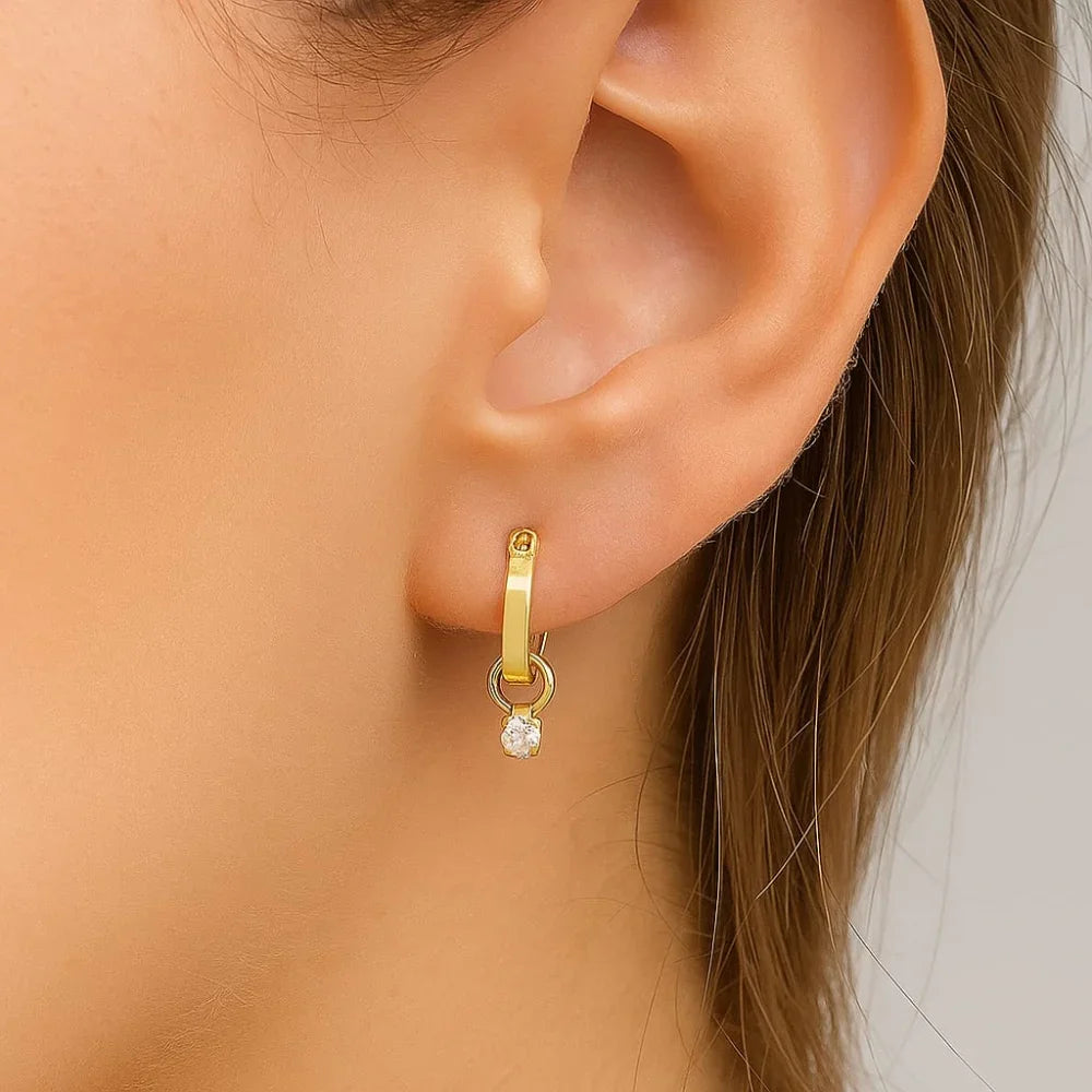 Brinco Argola Rommanel com 2 Zircônias 2,25 mm em Banho de Ouro 18K – Design Delicado e Brilhante