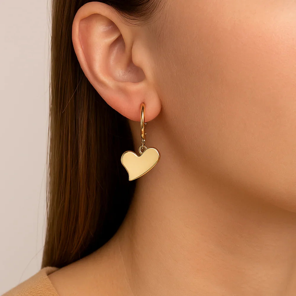 Brinco Argola com Coração Abaulado Rommanel em Ouro 18K – Design Elegante e Delicado