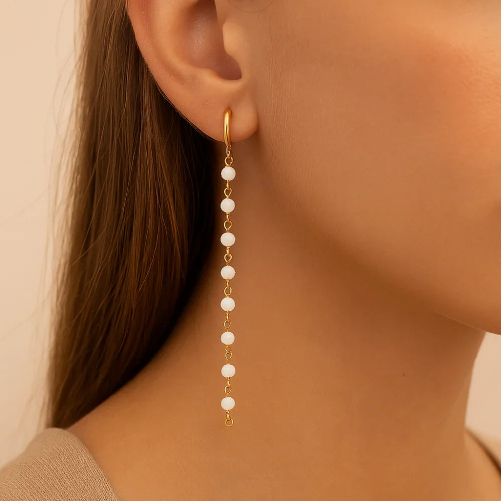 Brinco Argola com Fio e Cristais Facetados Rommanel Banhado a Ouro 18K – Coleção Ana Hickmann Exclusiva