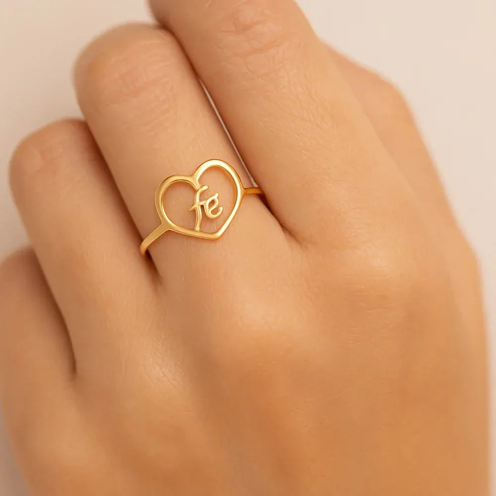 Anel Coração Vazado Rommanel em Ouro 18K – Detalhe Exclusivo com Escrita Fé - You Beauty