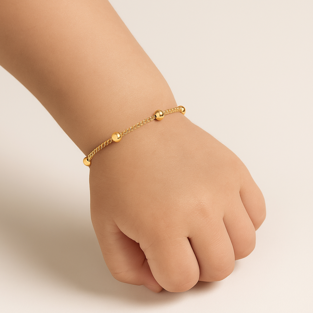 Pulseira Infantil Rommanel com Bolinhas de 4 mm em Banho Ouro 18K – Charme Delicado Tama 14 cm