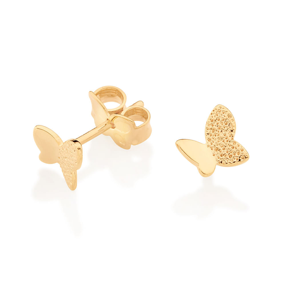 Brinco Borboleta Granitado Rommanel em Banho de Ouro 18K – Design Delicado e Sofisticado