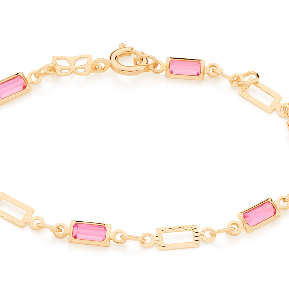 Pulseira Infantil Rommanel com Cristais Baguetes em Banho Ouro 18K – Design Retangular Trabalhado