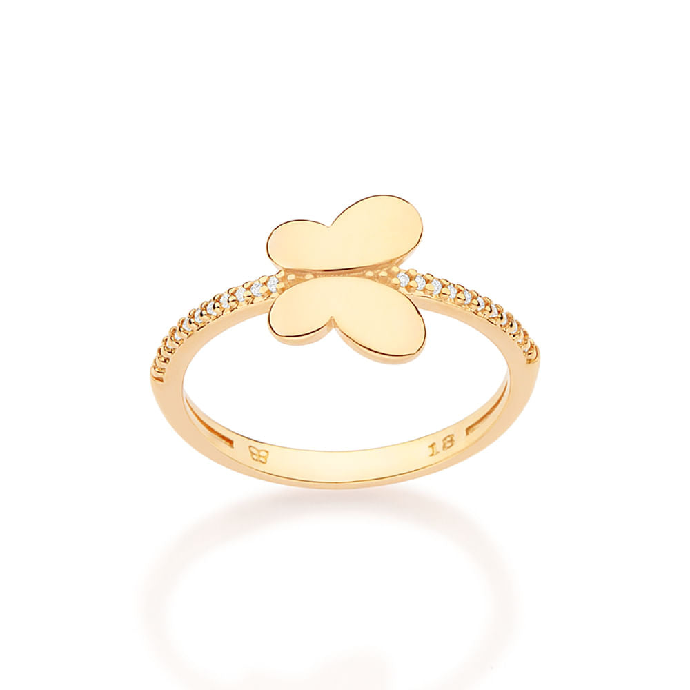 Anel Skinny Borboleta Banhado a Ouro 18k Com Zricônias Coleção Ana Hickmann