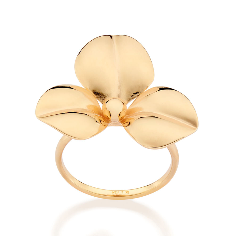 Anel Skinny Com Flor Abaulada Banhado a Ouro 18k Coleção Ana Hickmann
