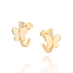 Brinco Meia Argola Borboleta Banhado a Ouro 18k Com Zircônias Coleção Ana Hickmann