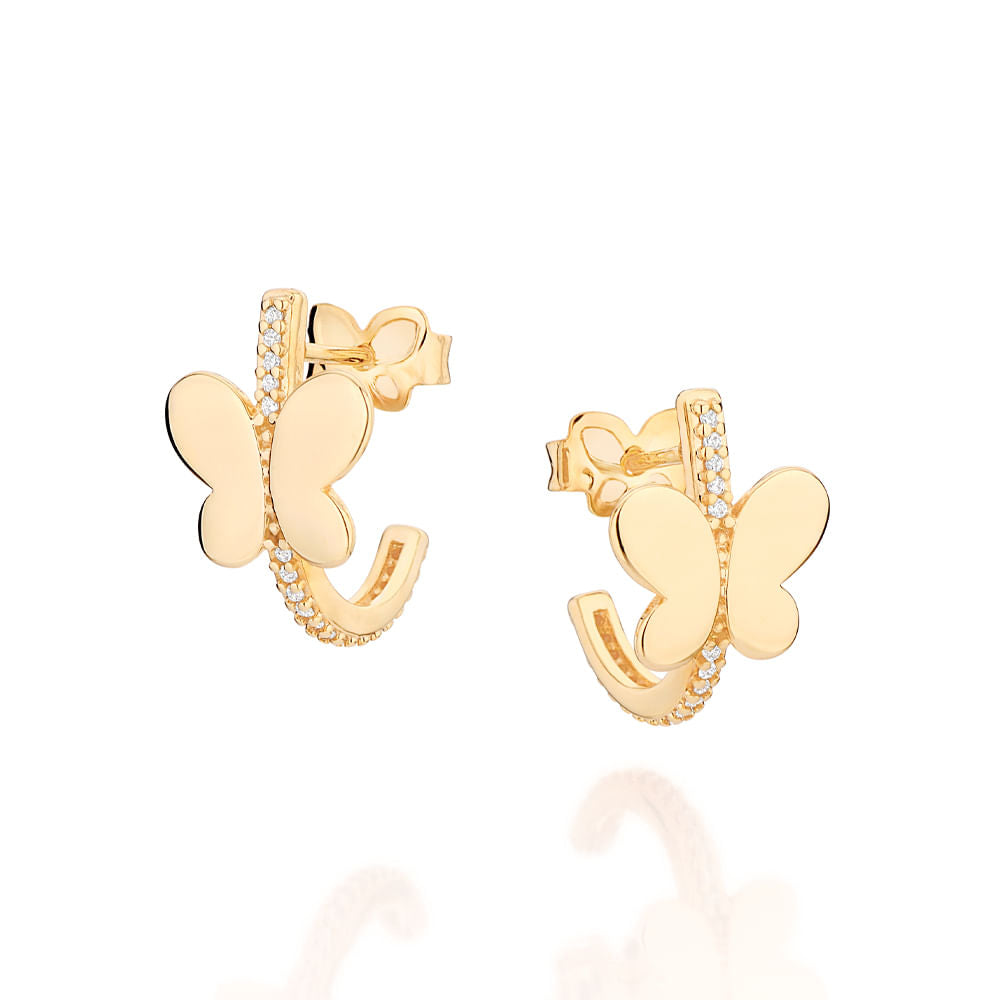 Brinco Meia Argola Borboleta Banhado a Ouro 18k Com Zircônias Coleção Ana Hickmann