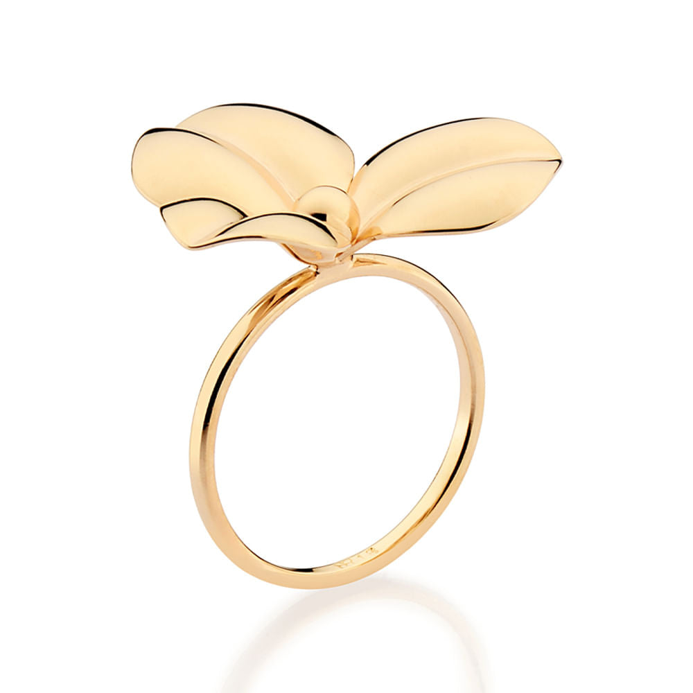 Anel Skinny Com Flor Abaulada Banhado a Ouro 18k Coleção Ana Hickmann