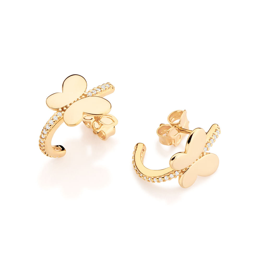 Brinco Meia Argola Borboleta Banhado a Ouro 18k Com Zircônias Coleção Ana Hickmann