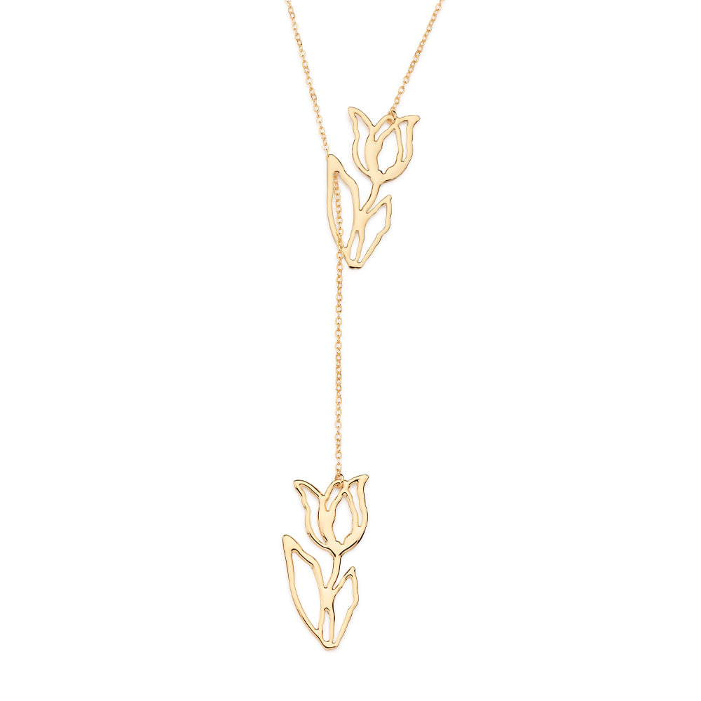 Gargantilha Gravata Tulipas Banhada a Ouro 18k Coleção Ana Hickmann