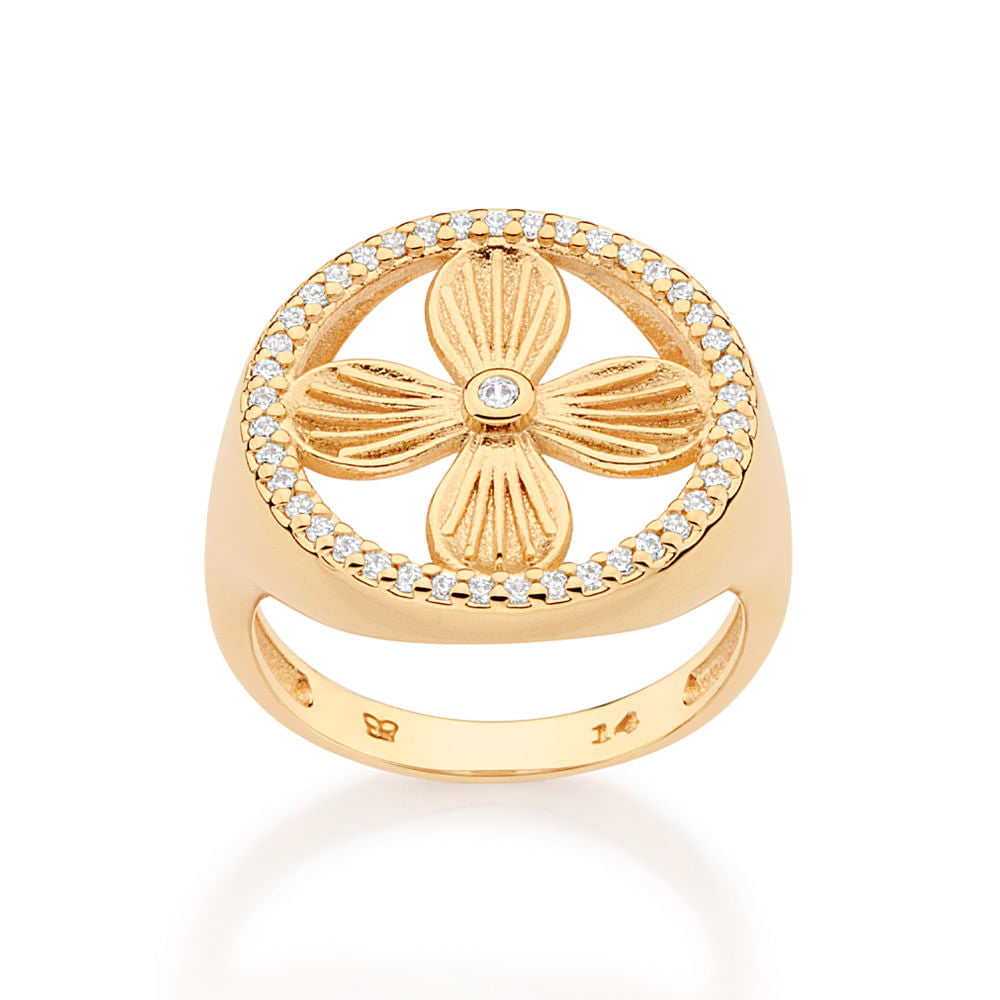 Anel Boho Com Flor Banhado a Ouro 18k Com Zircônias Coleção Ana Hickmann