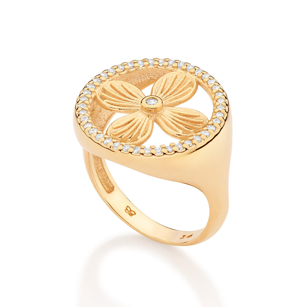 Anel Boho Com Flor Banhado a Ouro 18k Com Zircônias Coleção Ana Hickmann
