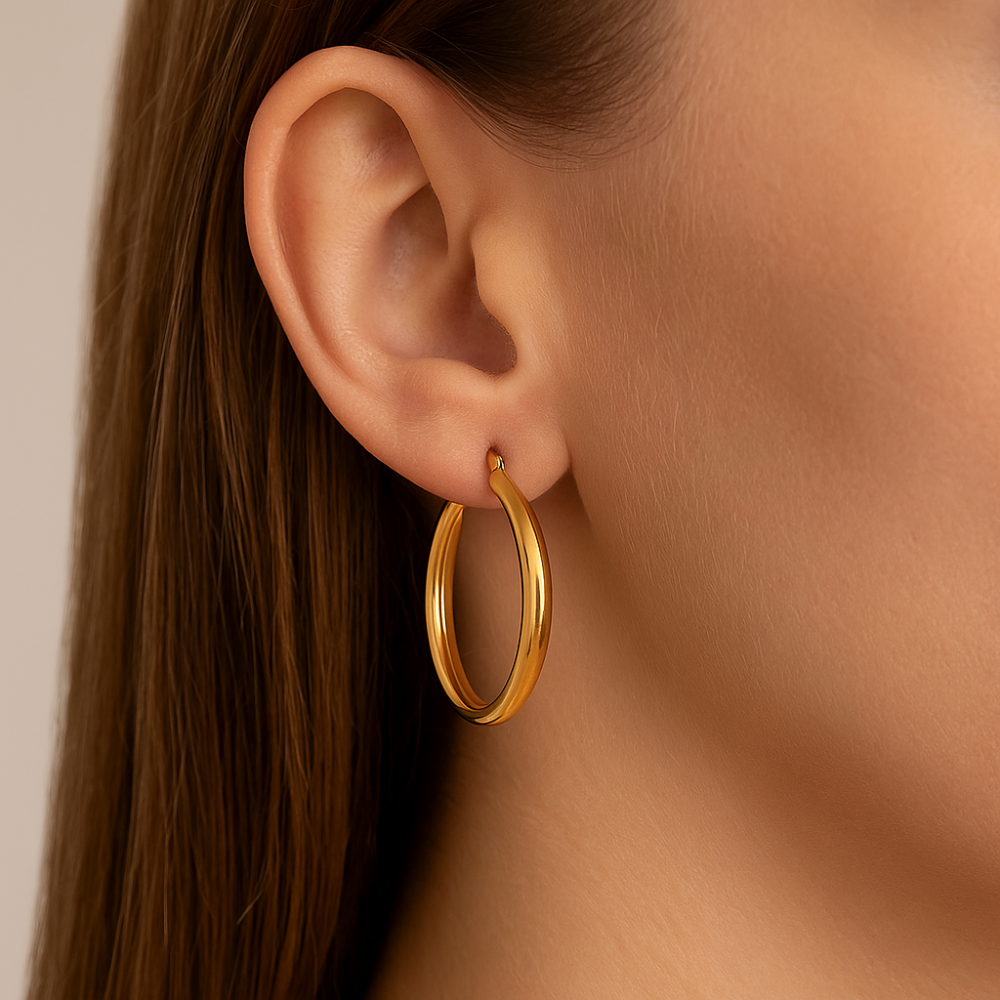 Brinco Argola 2,8 cm Rommanel Banhado a Ouro 18K – Design Clássico e Sofisticado