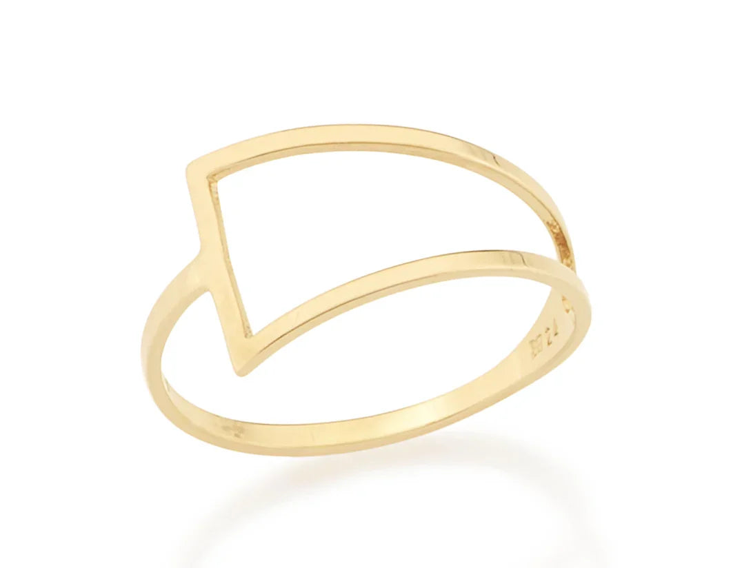 Anel Skinny Rommanel com Triângulo Vazado em Ouro 18K – Design Geométrico Moderno - You Beauty