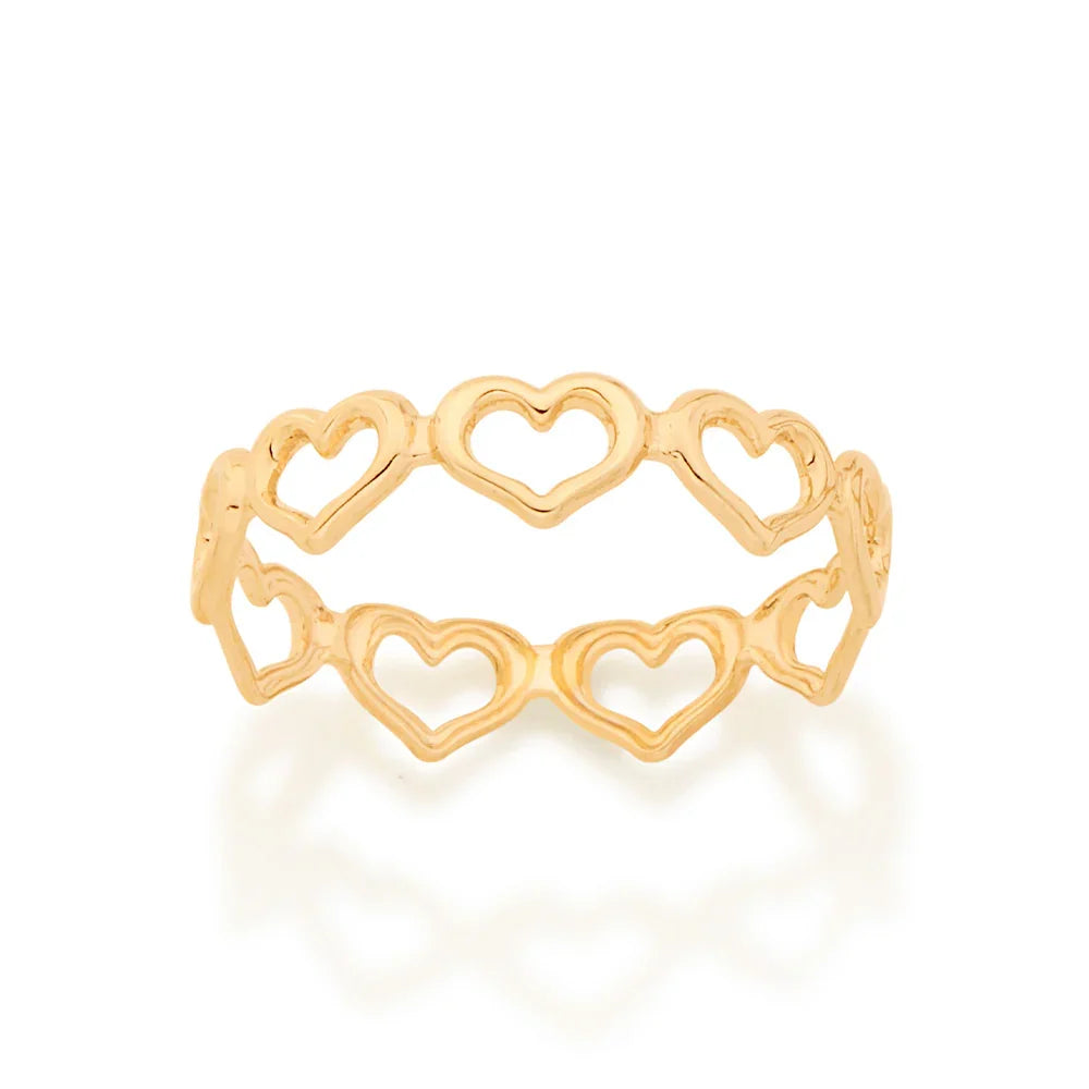 Anel com Corações Vazados Rommanel em Ouro 18K – Design Delicado e Elegante - You Beauty