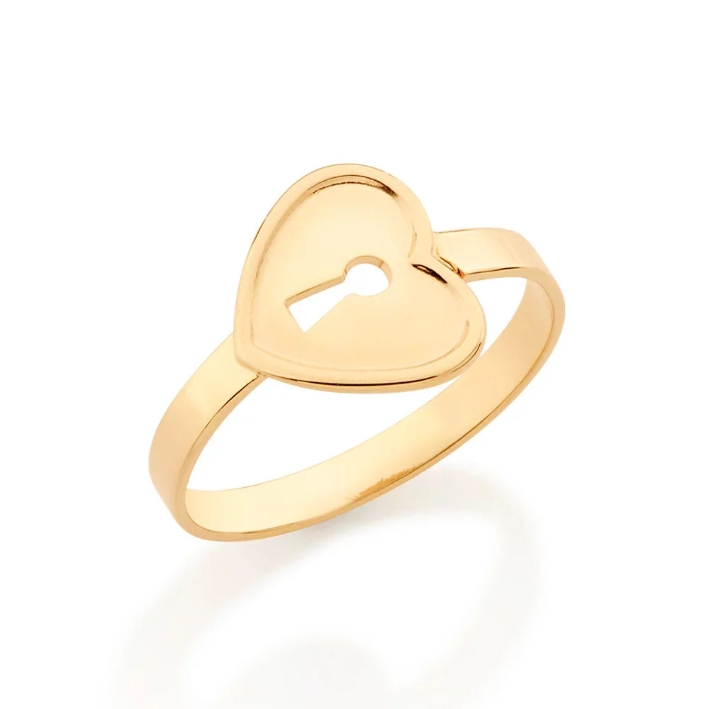 Anel Coração com Fechadura Vazado em Ouro 18K Rommanel – Design Exclusivo e Sofisticado - You Beauty