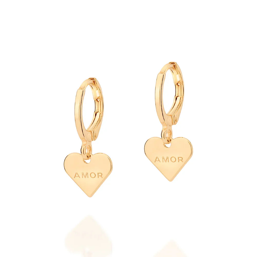 Brinco Argola Coração Rommanel com Escrita Amor em Baixo Relevo – Banhado a Ouro 18K, 2 cm - Joias Rommanel | YouBeauty - Brincos, Colares e Anéis com Frete Grátis