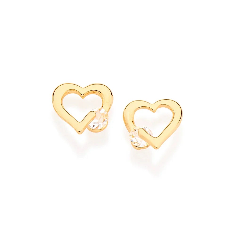 Brinco Coração Vazado Rommanel com Duas Zircônias 4mm em Banho Ouro 18K – Design Delicado e Elegante - Joias Rommanel | YouBeauty - Brincos, Colares e Anéis com Frete Grátis
