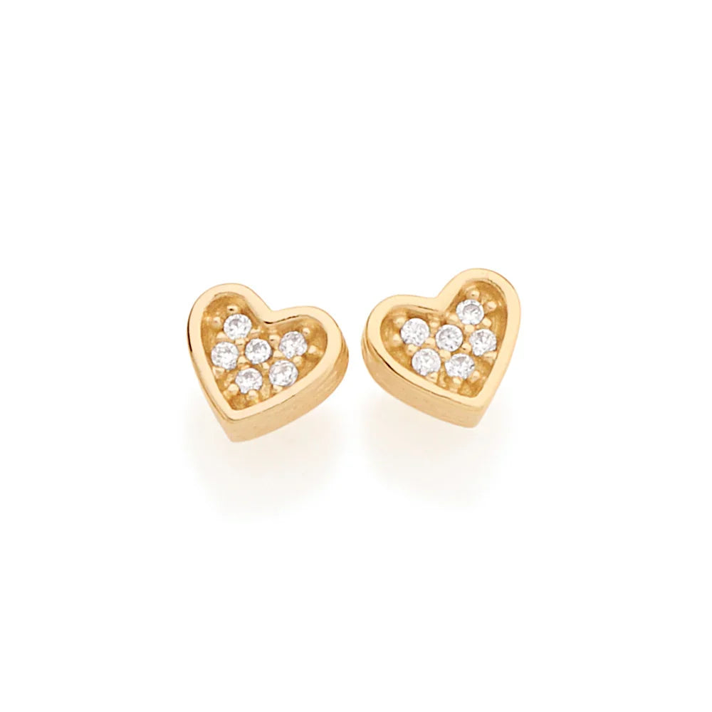 Brinco Coração Cravejado Rommanel com 12 Zircônias em Banho de Ouro 18K – Design Delicado e Sofisticado - Joias Rommanel | YouBeauty - Brincos, Colares e Anéis com Frete Grátis