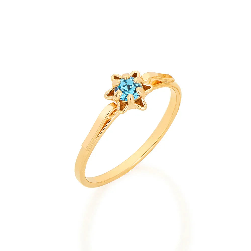 Anel Solitário Rommanel com Flor e Cristal em Ouro 18K – Design Elegante e Delicado - You Beauty