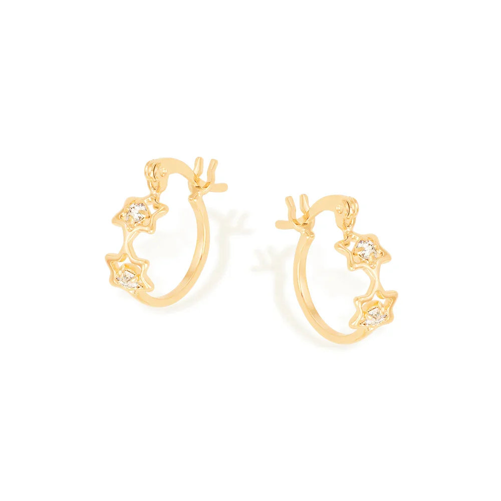 Brinco Argola Rommanel com Estrelas e Cristais em Ouro 18K – Design Delicado e Sofisticado - Joias Rommanel | YouBeauty - Brincos, Colares e Anéis com Frete Grátis