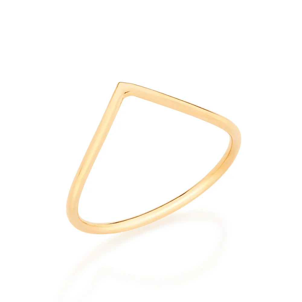 Anel Skinny Rommanel com Curvatura em V Banhado a Ouro 18K – Design Exclusivo e Moderno - You Beauty
