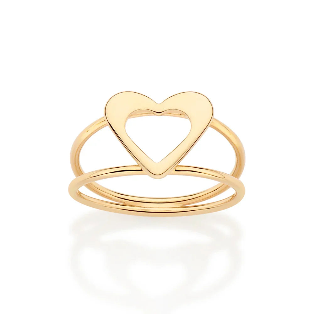 Anel com Coração Vazado Rommanel em Ouro 18K – Design Duplo Moderno - Joias Rommanel | YouBeauty - Brincos, Colares e Anéis com Frete Grátis