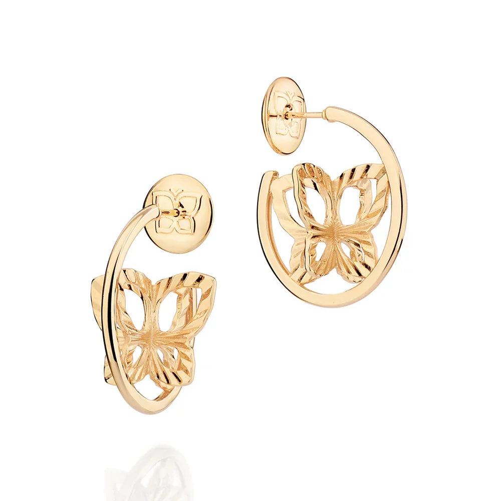 Brinco Argola Oval com Borboleta Texturizada Rommanel em Ouro 18K – Design Delicado e Sofisticado - Joias Rommanel | YouBeauty - Brincos, Colares e Anéis com Frete Grátis