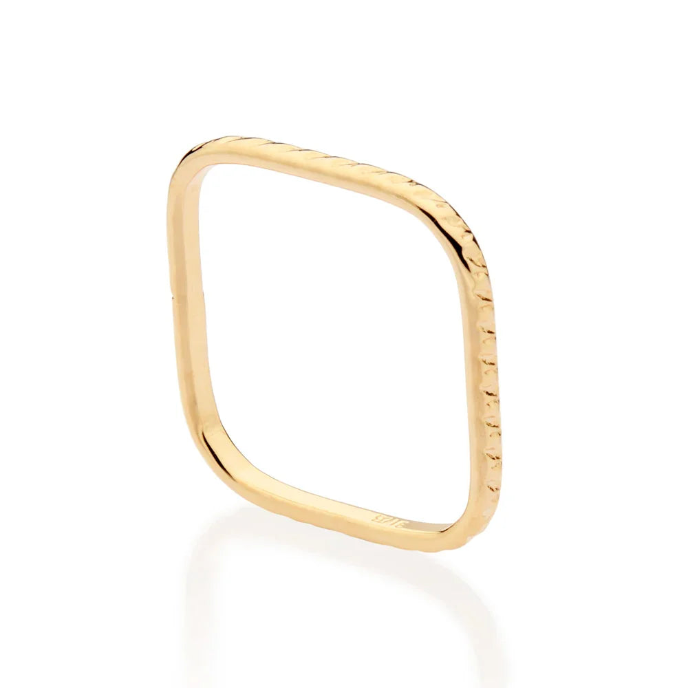 Anel Skinny Quadrado Rommanel Banhado a Ouro 18K – Design Exclusivo Trabalhado - You Beauty