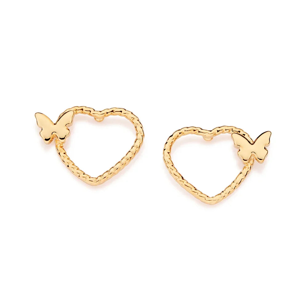 Brinco Coração Vazado com Borboletas Rommanel em Ouro 18K – Design Delicado e Feminino - Joias Rommanel | YouBeauty - Brincos, Colares e Anéis com Frete Grátis