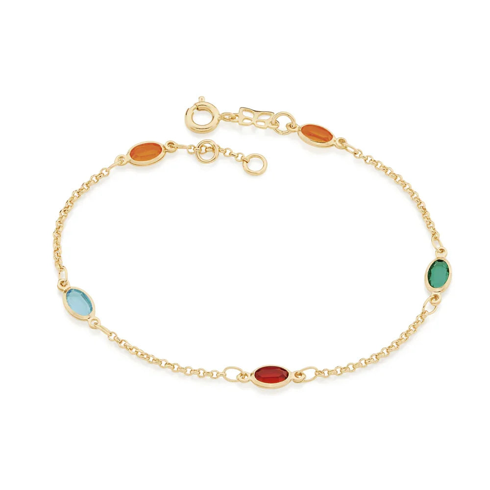 Pulseira Rommanel com Fio Elo Português e Cristais Ovais Coloridos – Tamanho Ajustável 19 cm - Joias Rommanel | YouBeauty - Brincos, Colares e Anéis com Frete Grátis