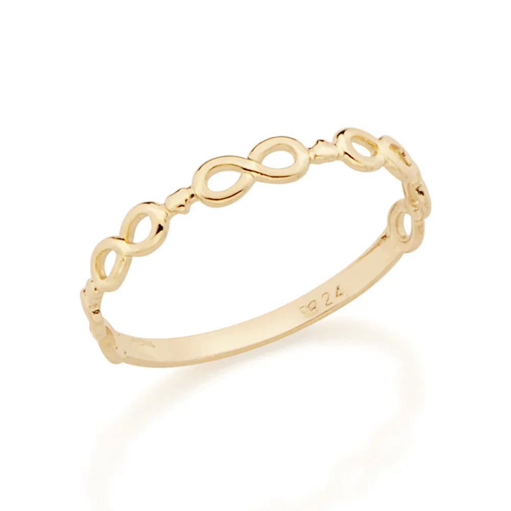 Anel Skinny Rommanel com Símbolos do Infinito e Corações em Ouro 18K – Design Delicado e Exclusivo - You Beauty