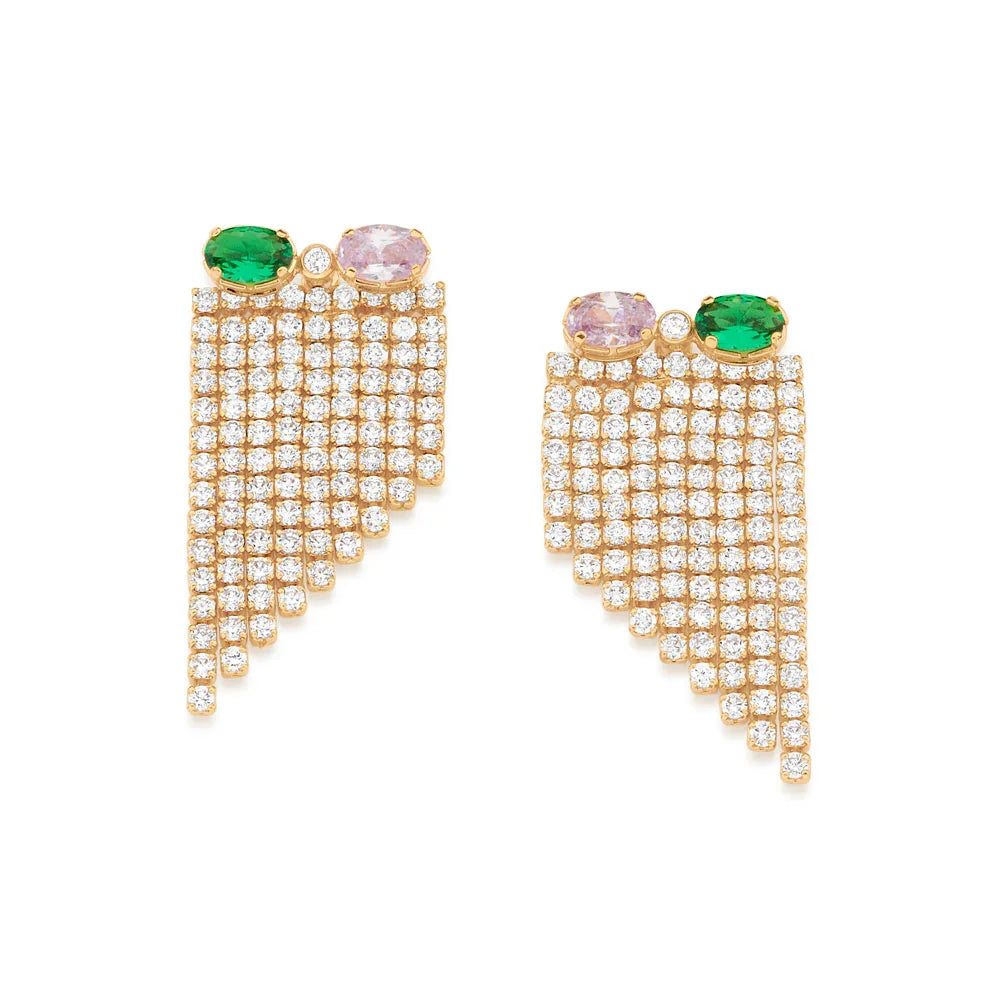 Brinco Ear Jacket com Franja de Zircônias Coloridas Rommanel em Ouro 18K – Design Riviera Luxuoso - Joias Rommanel | YouBeauty - Brincos, Colares e Anéis com Frete Grátis