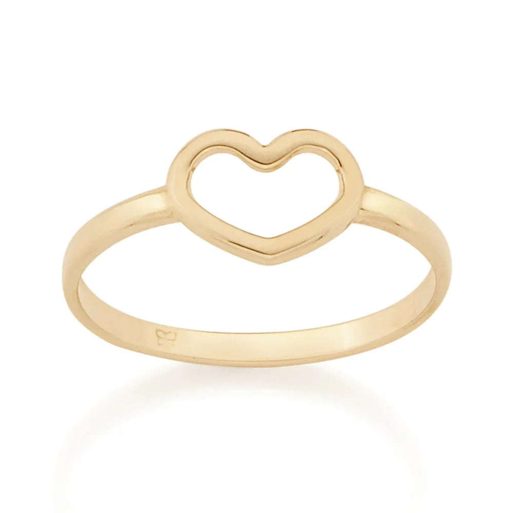 Anel Skinny Rommanel com Coração Vazado em Ouro 18K – Design Delicado e Moderno - You Beauty