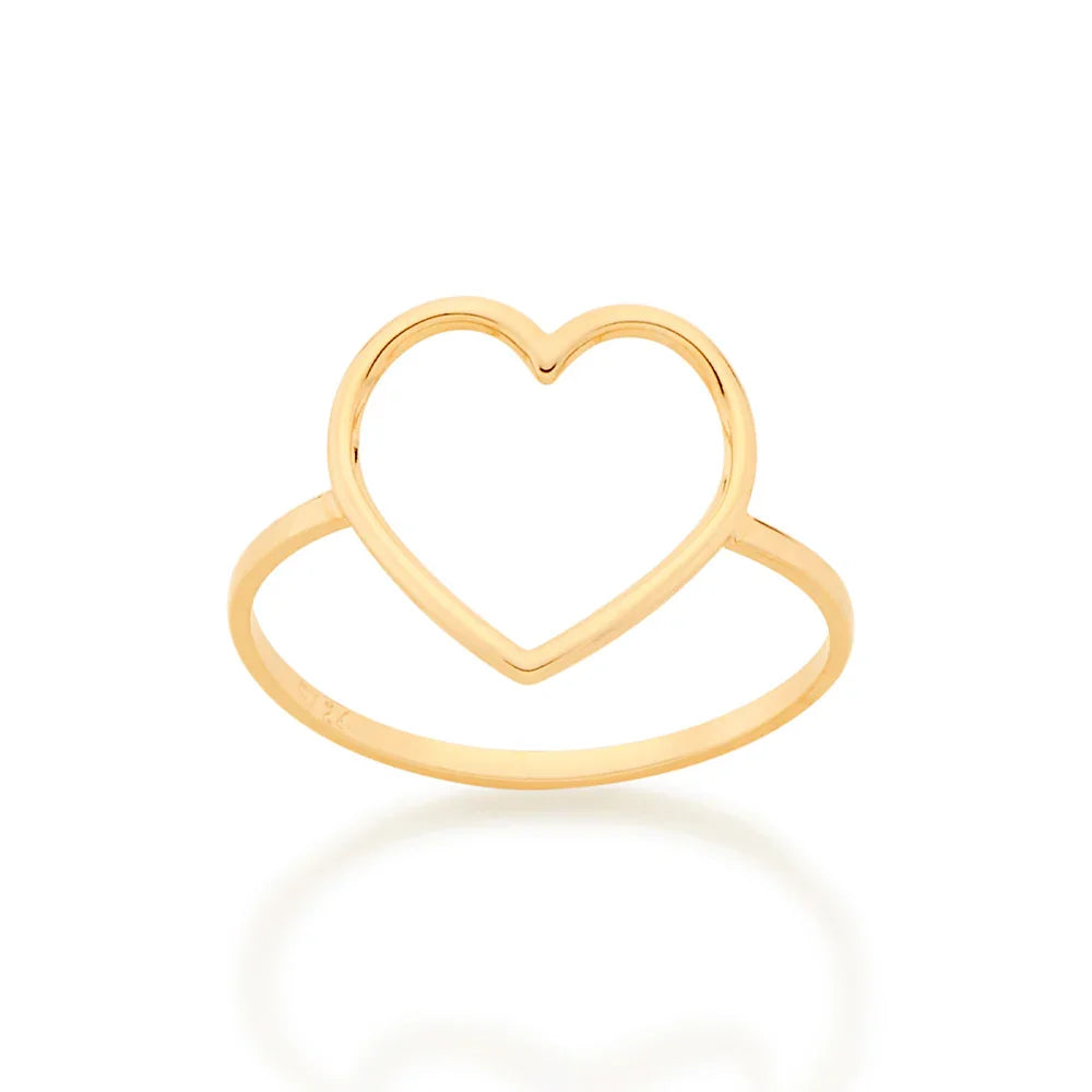 Anel Skinny Rommanel com Coração Vazado em Ouro 18K – Design Delicado e Moderno - You Beauty