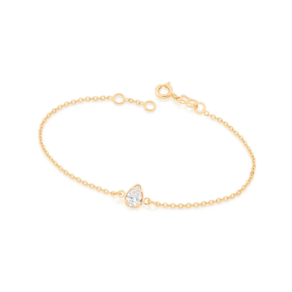 Pulseira Rommanel com Zircônia Gota 5x7 mm em Ouro 18K – Fio Fino com Elos Intercalados Ajustável - Joias Rommanel | YouBeauty - Brincos, Colares e Anéis com Frete Grátis