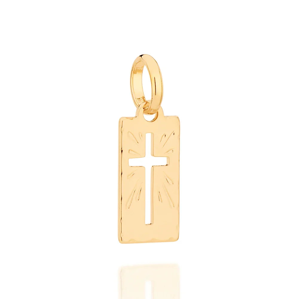 Pingente Retangular Rommanel com Cruz Vazada em Banho Ouro 18k – Design Sofisticado - Joias Rommanel | YouBeauty - Brincos, Colares e Anéis com Frete Grátis