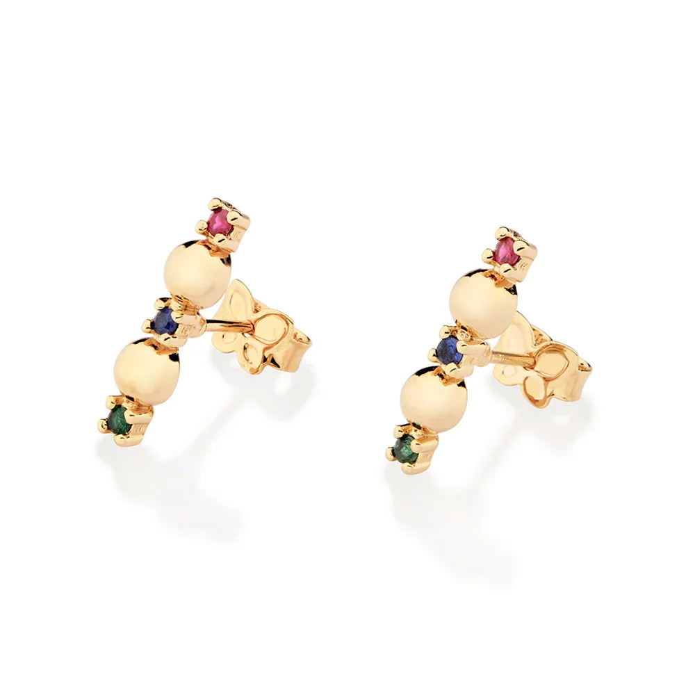 Brinco com 4 Esferas e Zircônias Coloridas Rommanel em Banho de Ouro 18K – Design Delicado e Vibrante - Joias Rommanel | YouBeauty - Brincos, Colares e Anéis com Frete Grátis