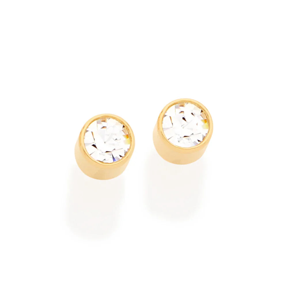 Brinco Solitário Tubo Rommanel com 2 Cristais em Ouro 18K – Detalhe Delicado - Joias Rommanel | YouBeauty - Brincos, Colares e Anéis com Frete Grátis