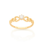 Anel Solitário Rommanel com Símbolos do Infinito e Corações Vazados em Ouro 18K – Zircônia Central 3,5mm - You Beauty