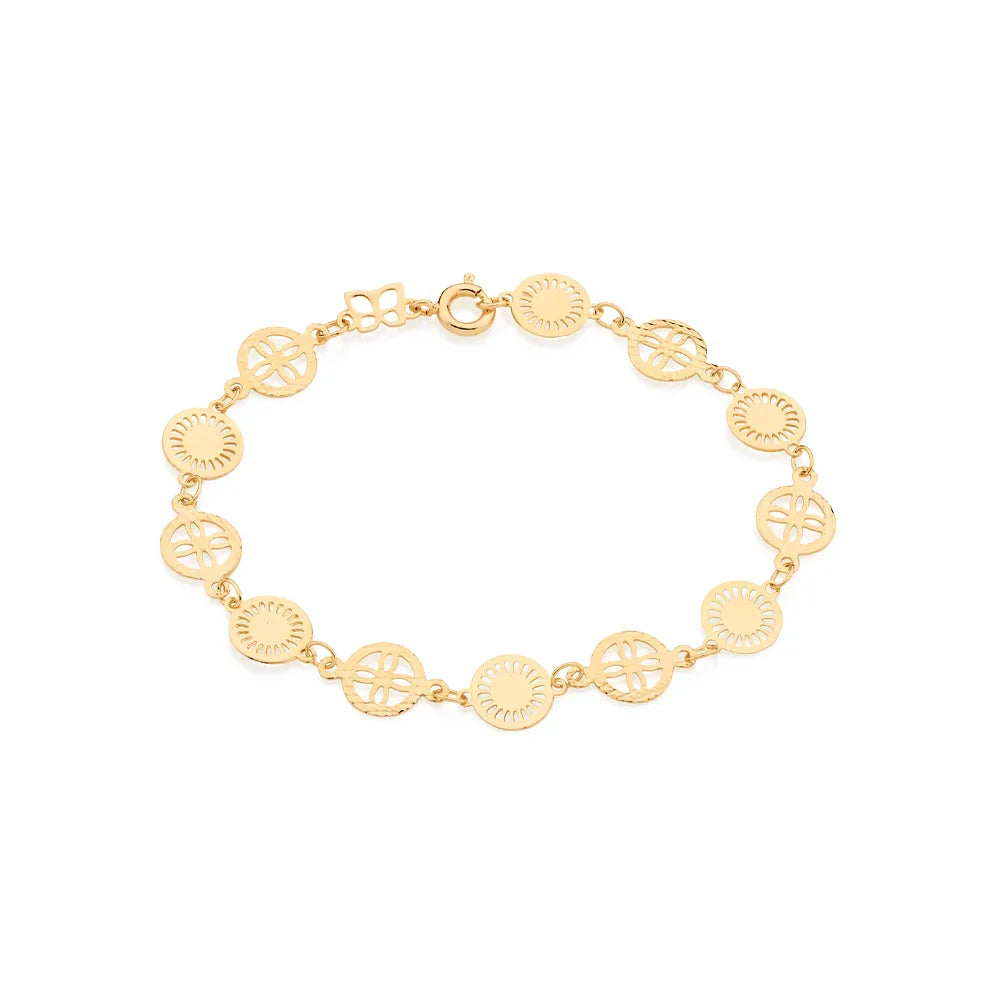 Pulseira Rommanel com Peças Redondas Vazadas e Flor Diamantada em Ouro 18K – Design Exclusivo e Sofisticado - Joias Rommanel | YouBeauty - Brincos, Colares e Anéis com Frete Grátis