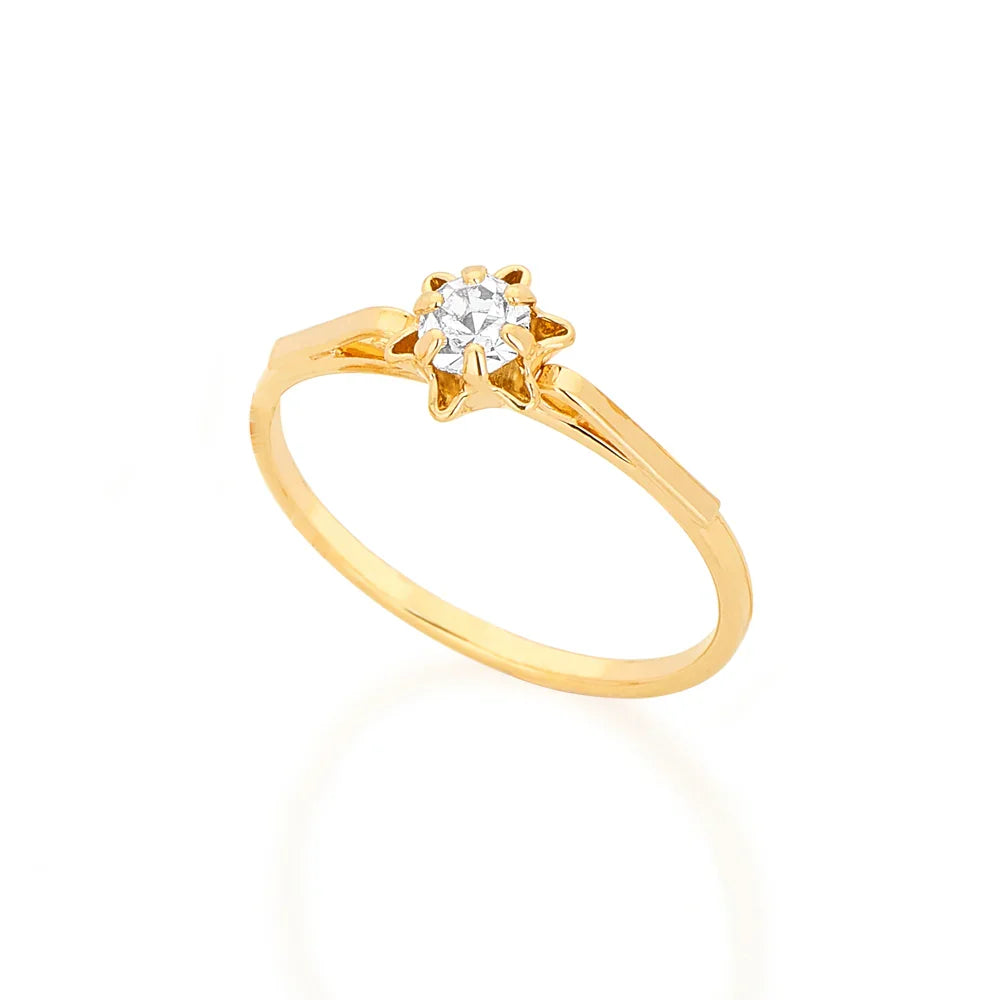 Anel Solitário Rommanel com Flor e Cristal em Ouro 18K – Design Elegante e Delicado - You Beauty