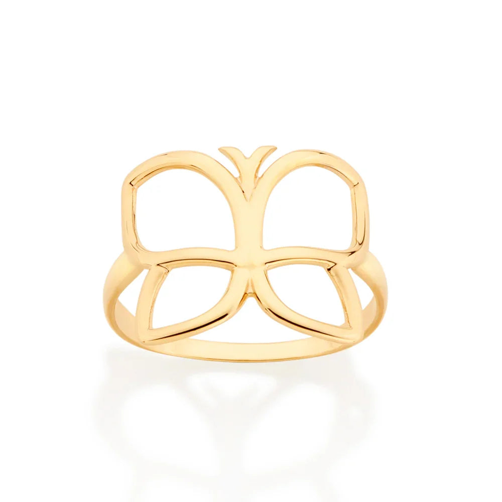 Anel Borboleta Rommanel Vazado em Ouro 18K – Design Delicado e Sofisticado - You Beauty