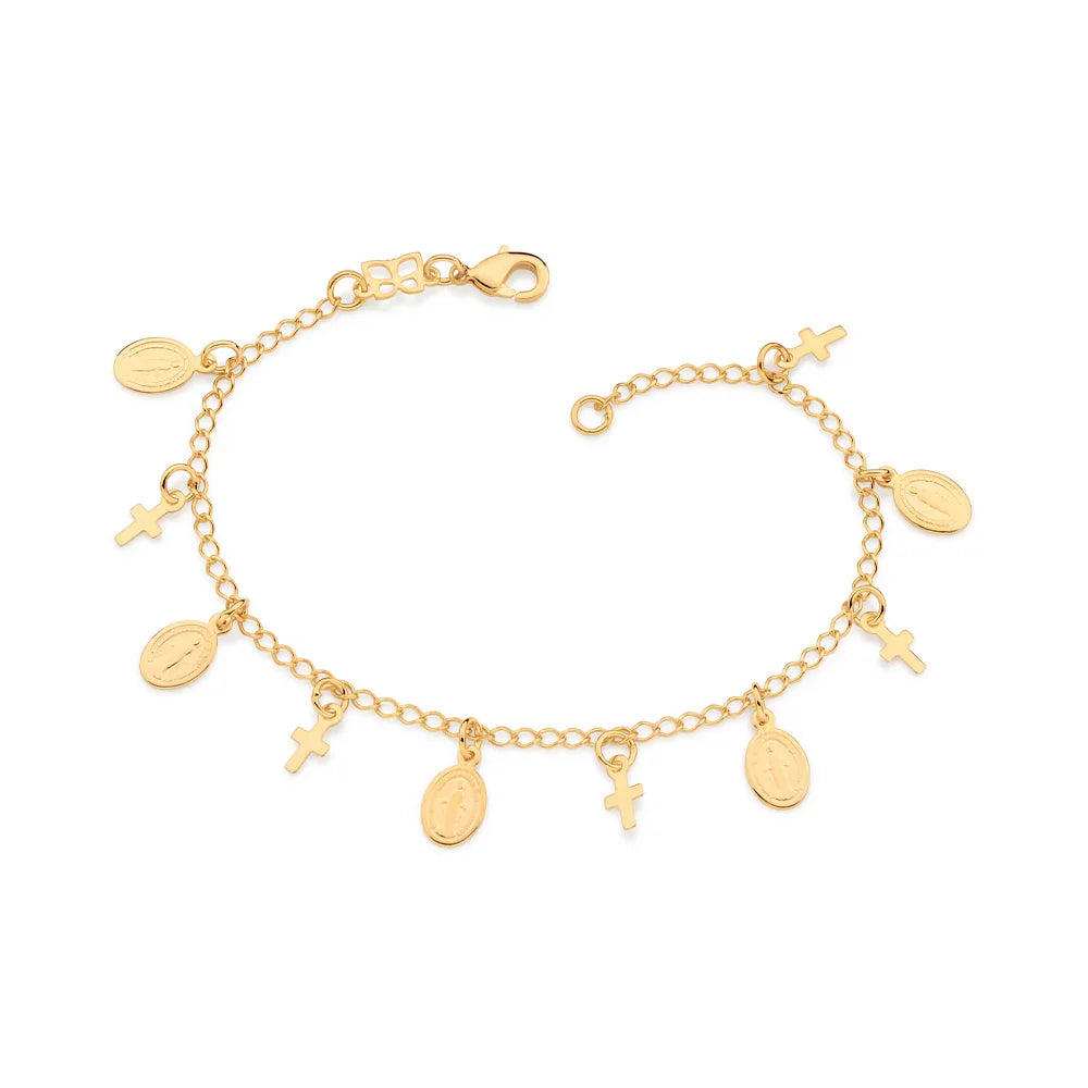 Pulseira Rommanel com Berloques de Cruz e Medalha Milagrosa em Ouro 18K – Tamanho 18cm - Joias Rommanel | YouBeauty - Brincos, Colares e Anéis com Frete Grátis