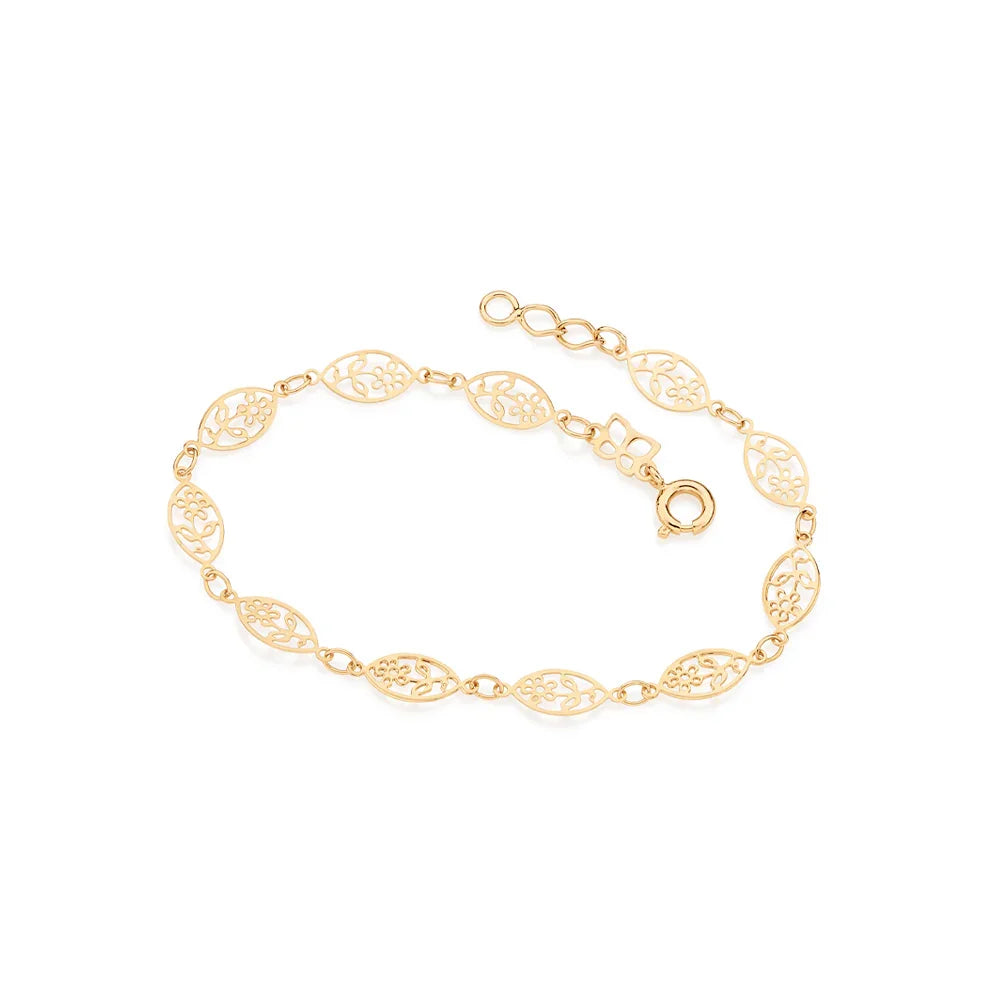 Pulseira Rommanel com Peças Navete Vazadas e Detalhe de Flor – Ajustável 19 cm - Joias Rommanel | YouBeauty - Brincos, Colares e Anéis com Frete Grátis