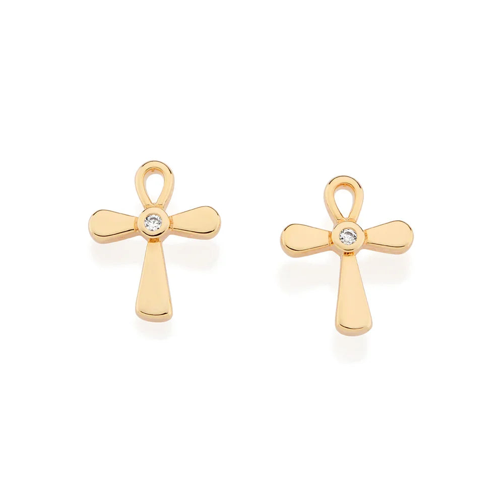 Brinco Cruz Rommanel com 2 Zircônias em Ouro 18K – Design Delicado e Sofisticado - Joias Rommanel | YouBeauty - Brincos, Colares e Anéis com Frete Grátis